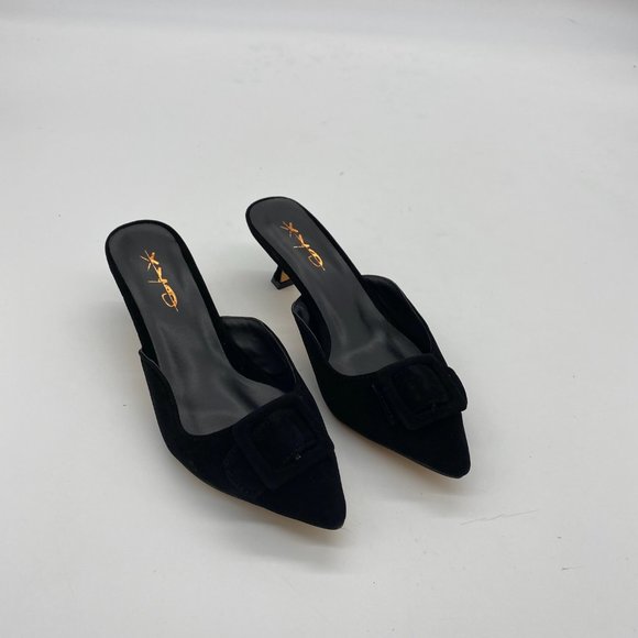 XYD Black Pointy Toe Kitten Heel Mules - Picture 3 of 10